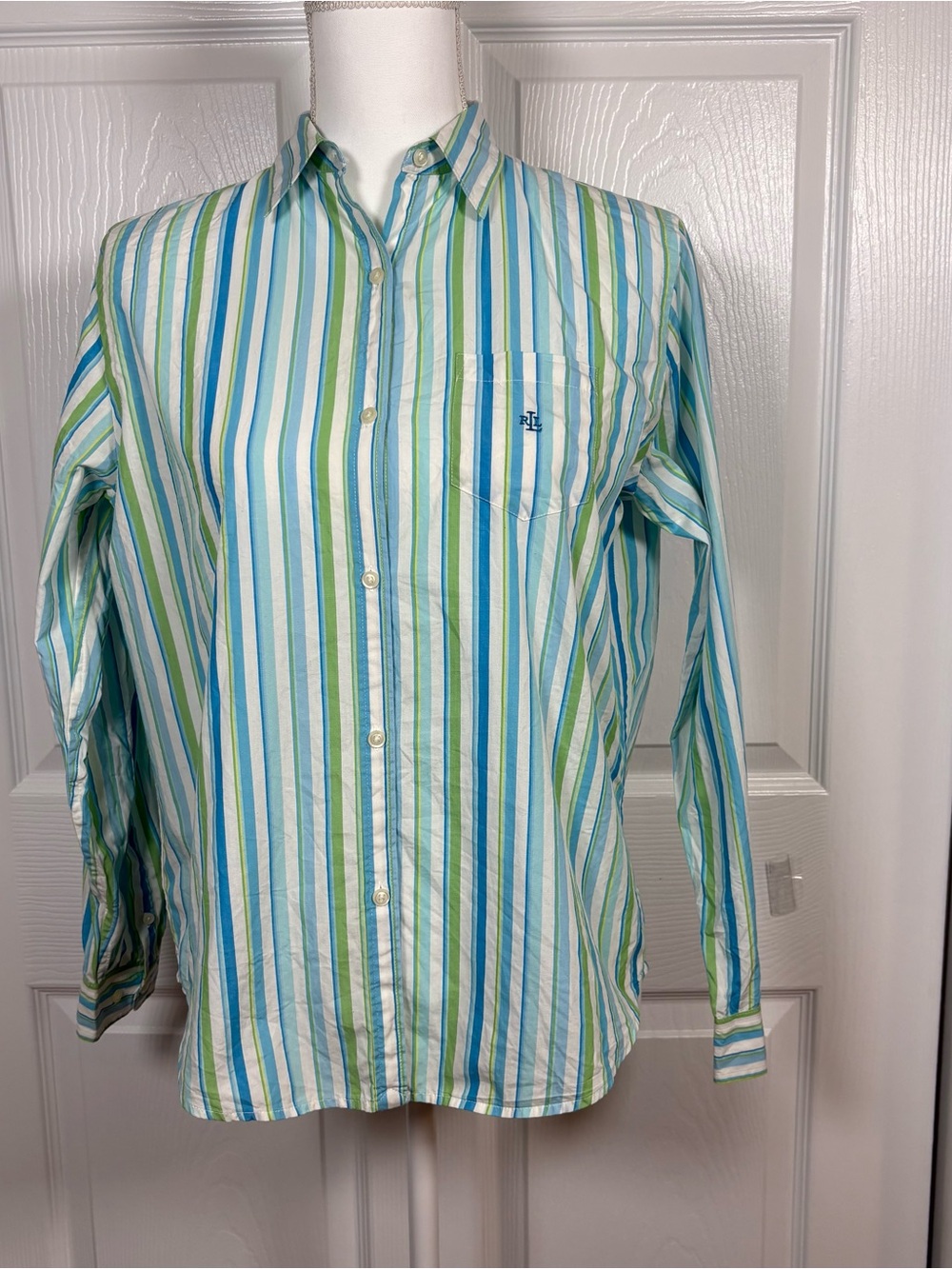 Lauren Ralph Lauren Petite M Striped Button Down Shirt Preppy Coastal